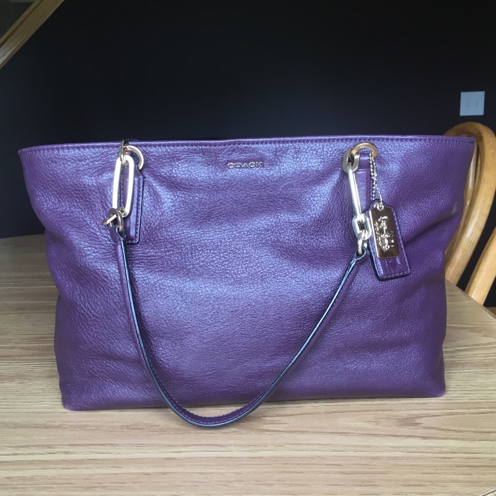 Eggplant Purple Pebbled Leather Coach Tote Bag